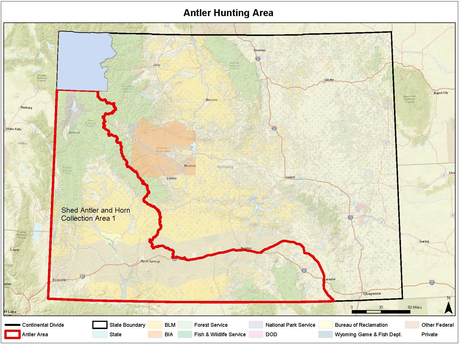 Shed hunting map of collection area one